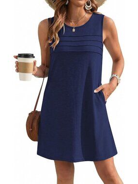 Womens Navy Blue Polyester Cover Up Swimsuit Bathing Suit Coverup Pleated Front